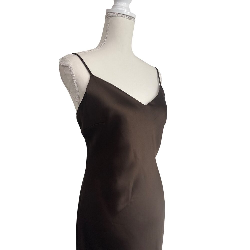 Steve Madden Brown Satin Asymmetric Slip Midi Dress - Picture 5 of 14